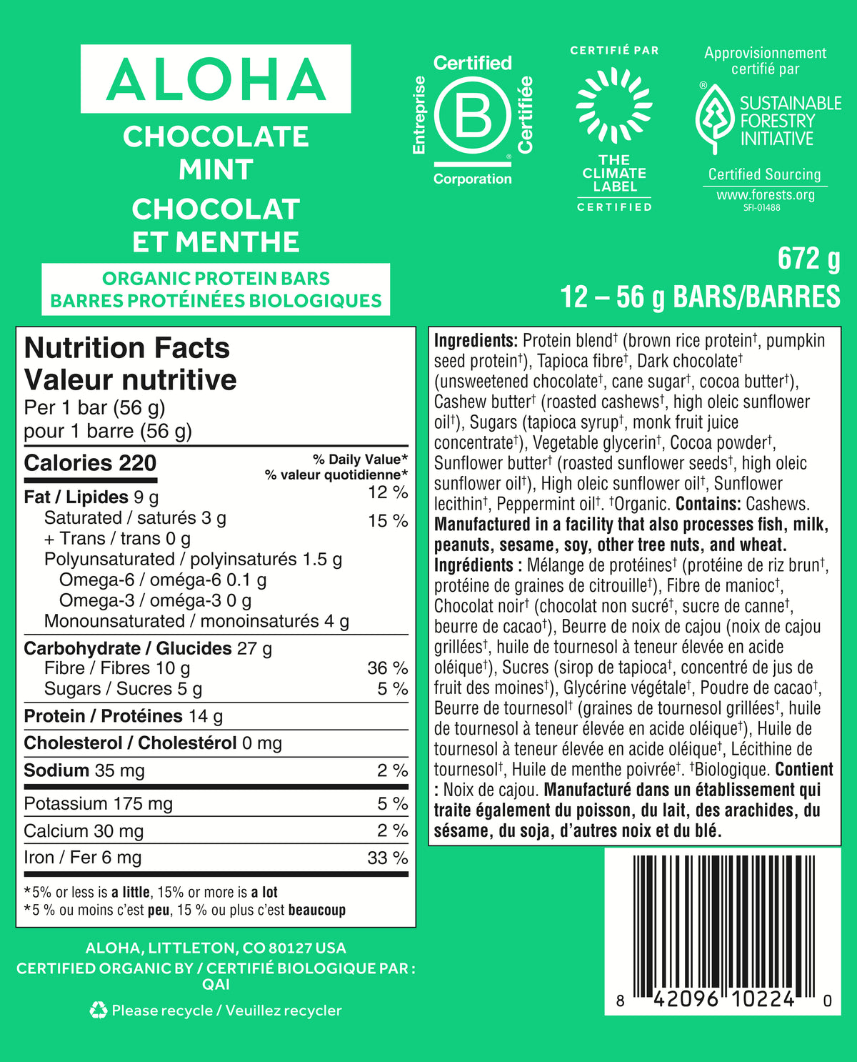 Chocolate Mint - Protein Bars (CAD) - A Better Snack for Every Day J7