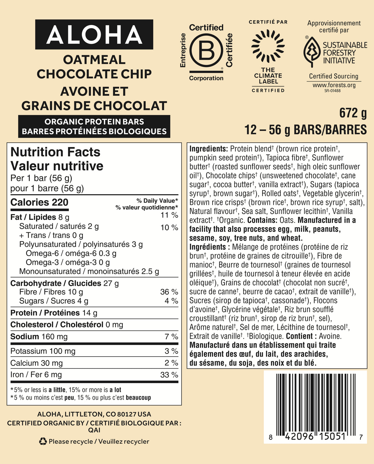 Oatmeal Chocolate Chip - Protein Bars (CAD) - Everyday Nutrition Made Delicious Y4